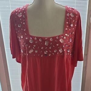 Apostrophe Pink Embellished Short Sleeve Blouse